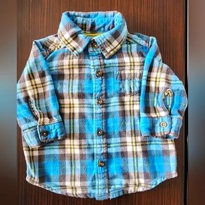 Carter's Blue Plaid Flannel Long Sleeved shirt size 3 months